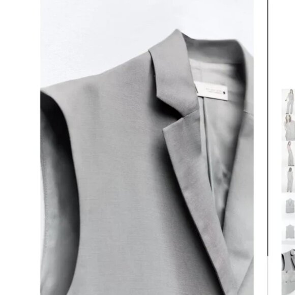 NWT ZARA 2 PIECES MATCH SET SUIT OVERSIZED LINEN BLEND VEST + FLARED PANTS GRAY - Picture 8 of 14